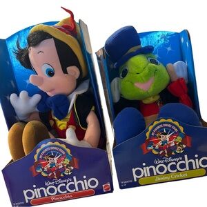 Vintage and Rare Condition Mattel Pinocchio and Jiminy Cricket Plush Set in Box